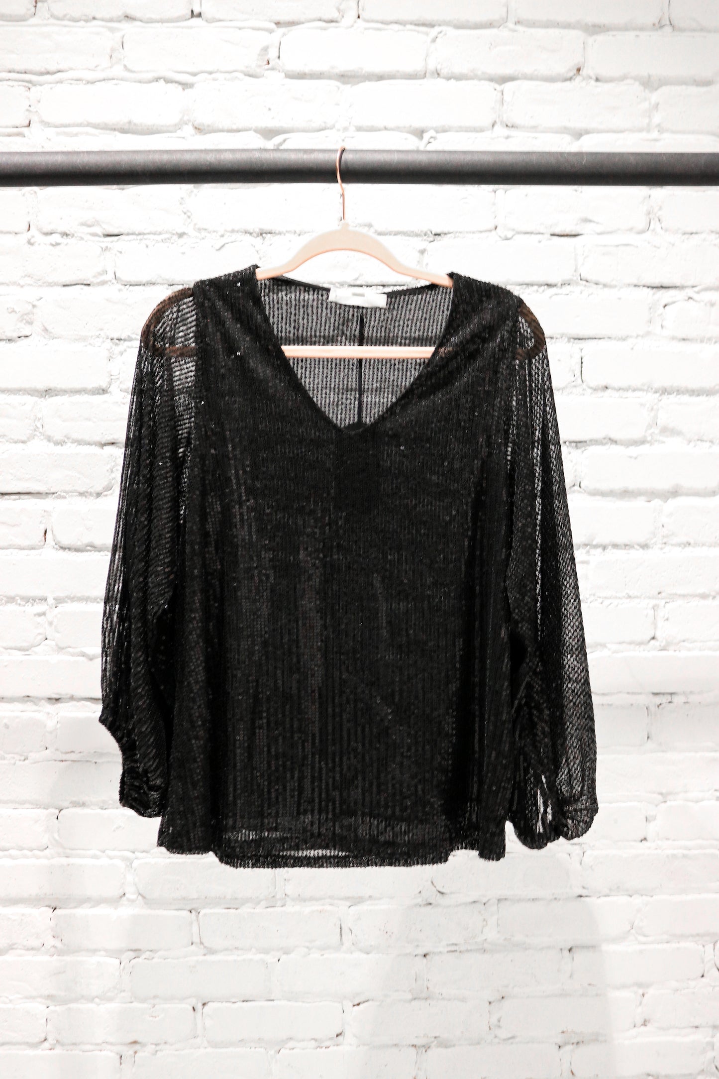 Here for the Party Sequined Top | Black Sequined Scoop Neck Top