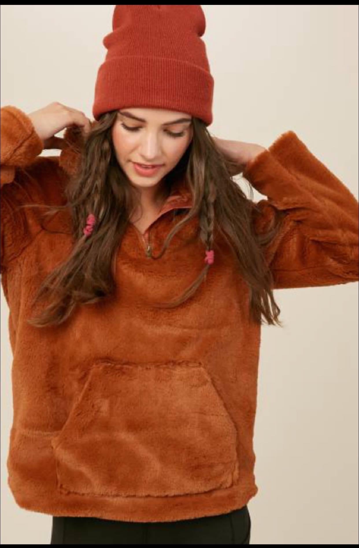 Hold On To Me Jacket | Soft Pullover Chestnut Furry Jacket