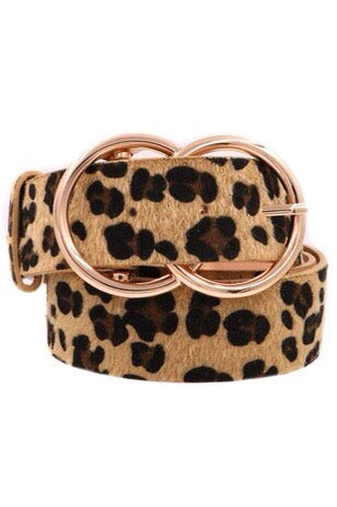 Double Gold Hoop Metal Faux Fur Leopard Belt