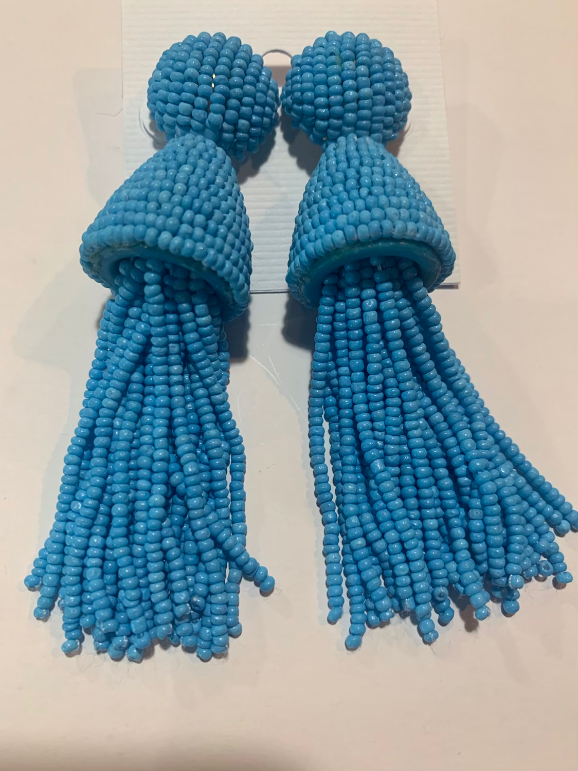 Beaded Cap Tassel Earrings | Blue Beaded Cap Tassel Earrings 