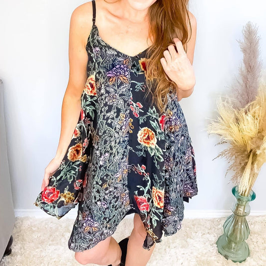 Inked Burnout Velvet Dress | Mix Media Black Burnout Velvet Dress
