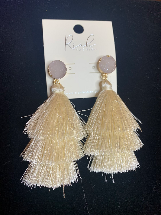 Ivory Druzy Tassel Earrings | Riah Ivory Druzy Tassel Earrings