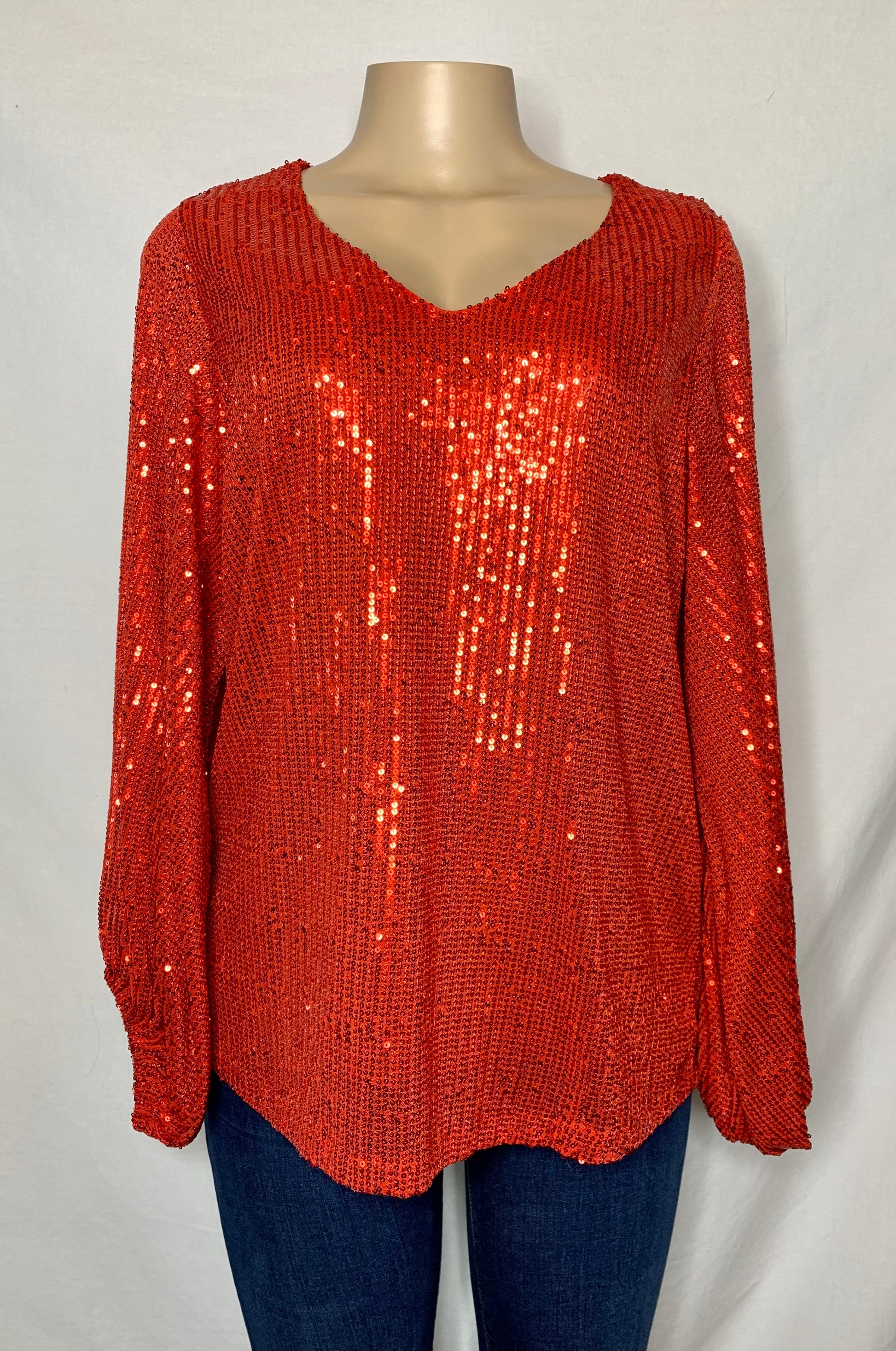 Lady in Red Sequin Top | Red Sequin V Neck Top