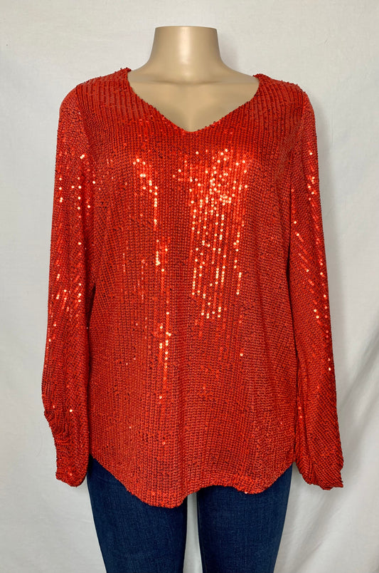 Lady in Red Sequin Top | Red Sequin V Neck Top