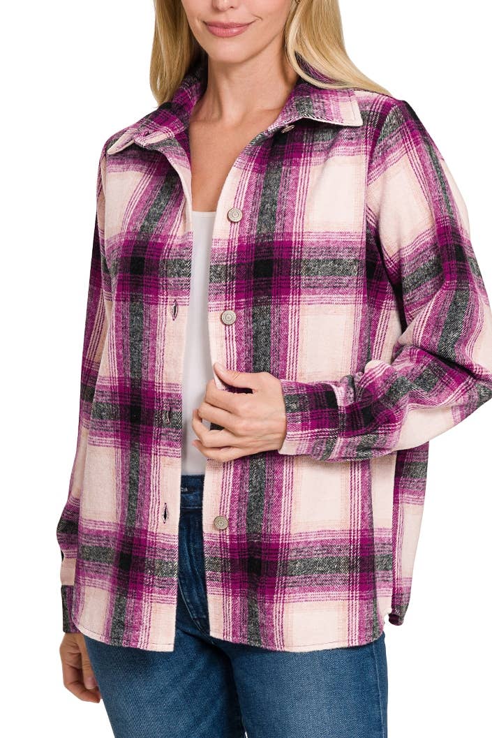 Magenta Madness Plaid Shacket | Zenana Warm Plaid Jacket Top