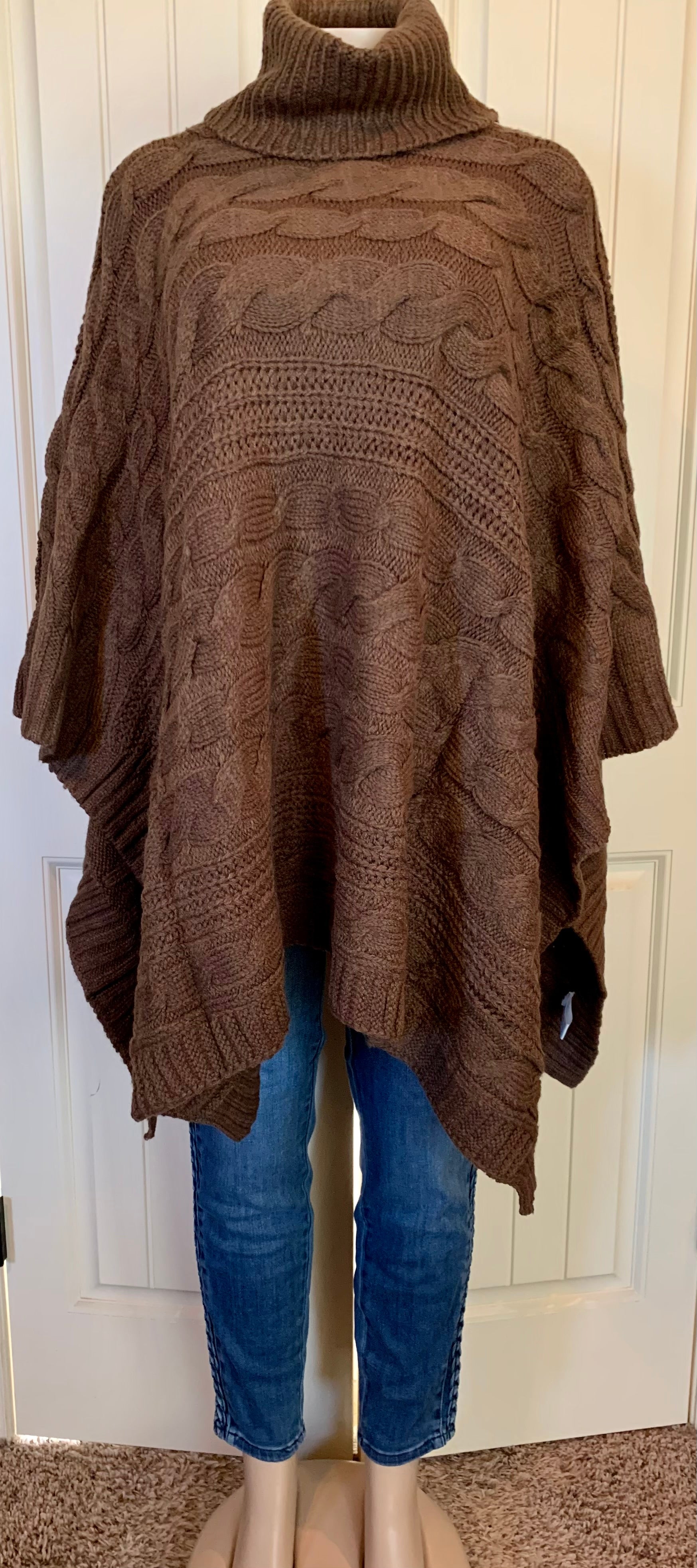 Mocha Latte Poncho | Luxe Cowl Neck Poncho Sweater