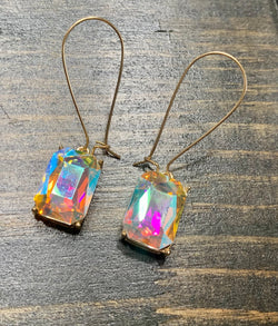 Gold Wire Earring with Multi- Colored Rhinestone