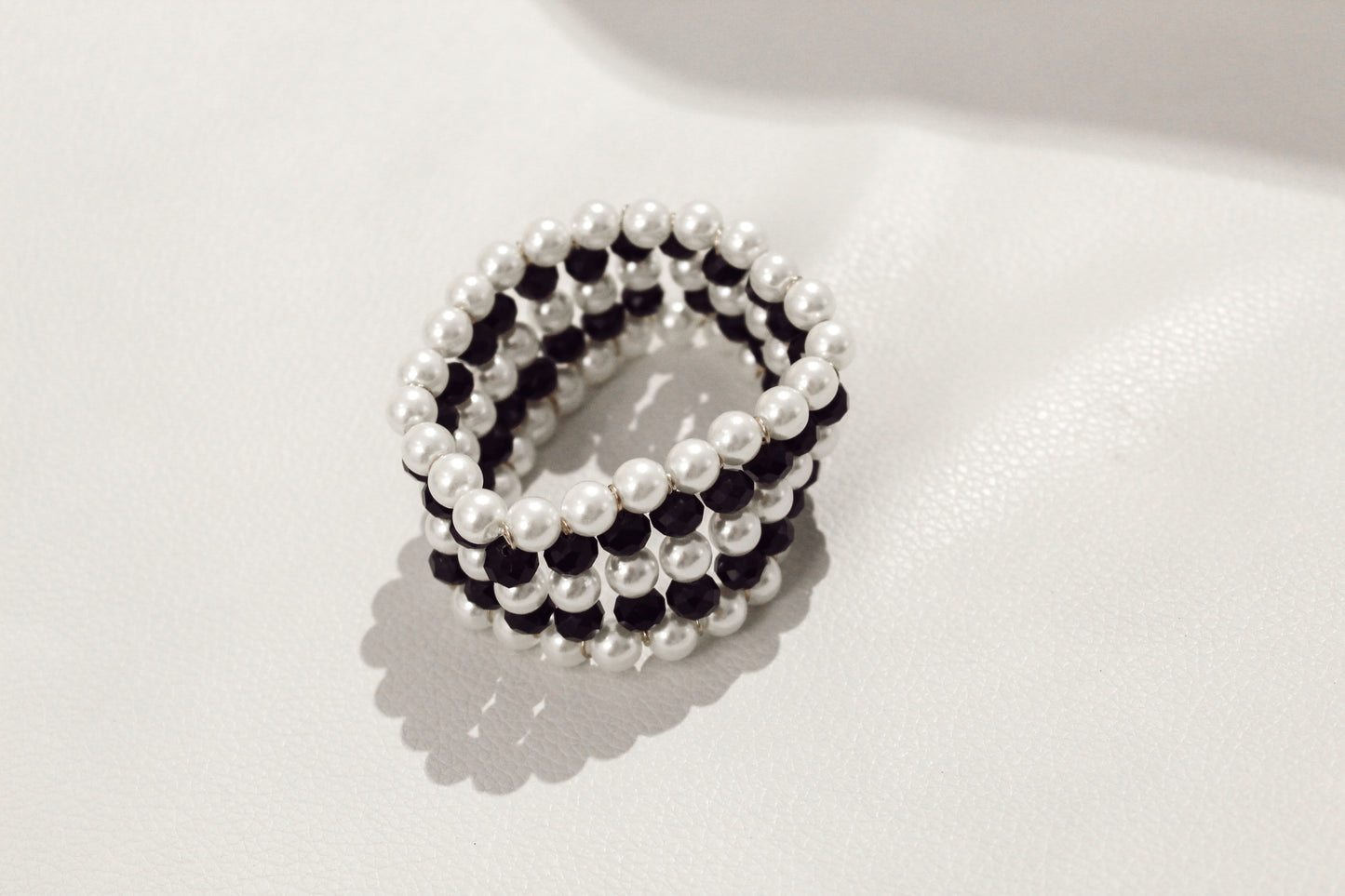 Pearl Beaded Stretch Bracelet | Black Bead Pearl Stretch Bracelet Set