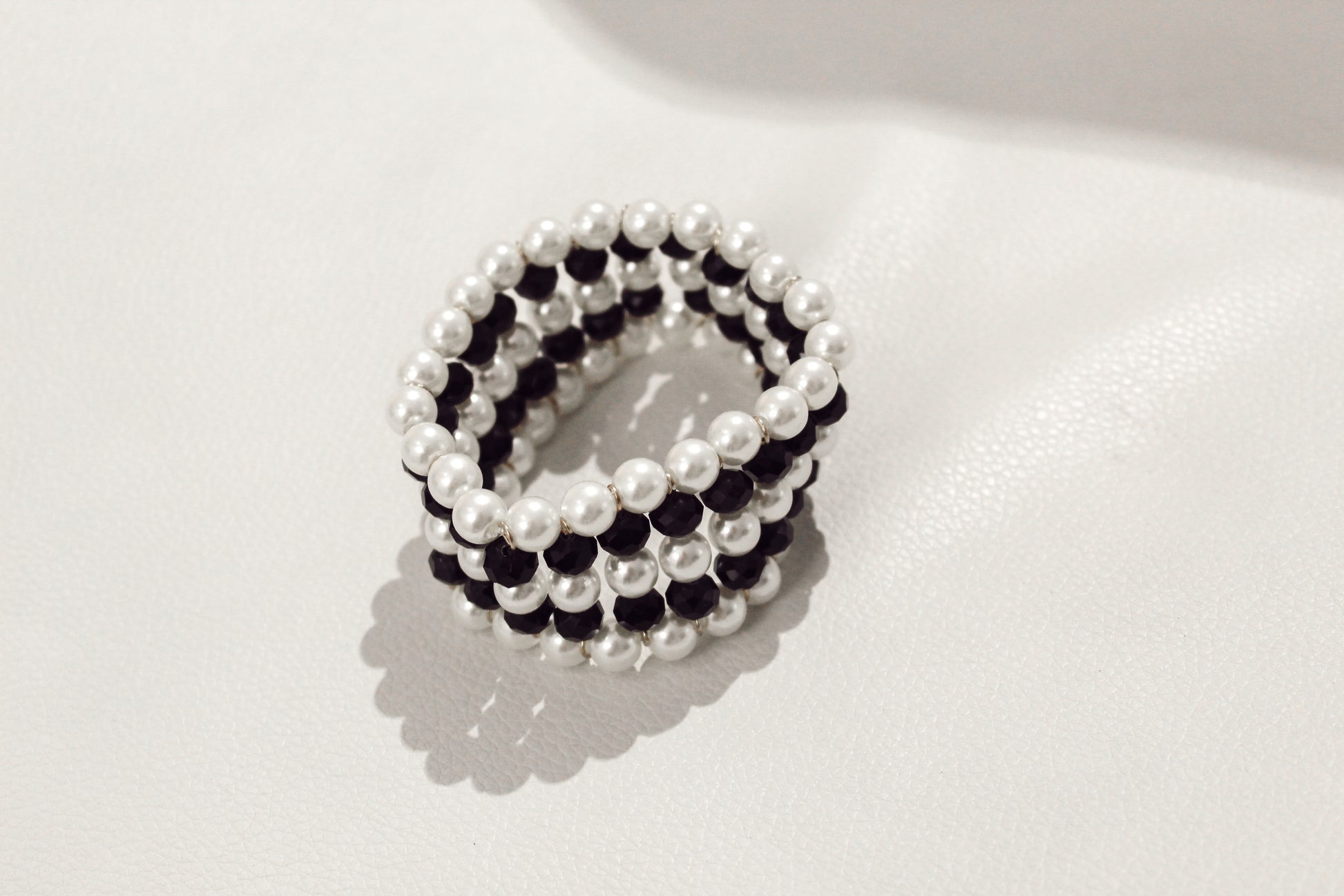Pearl Beaded Stretch Bracelet | Black Bead Pearl Stretch Bracelet Set