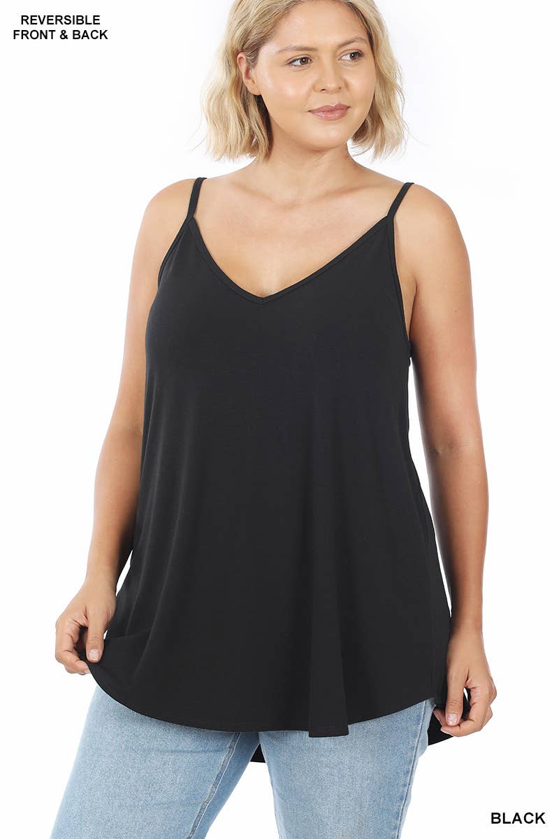 Reversible Spaghetti Strap Plus Top | Plus Size Black Reversible Cami Top