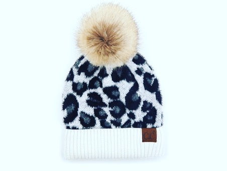 Snow Leopard CC Beenie | Snow Leopard Furry Pom Beenie