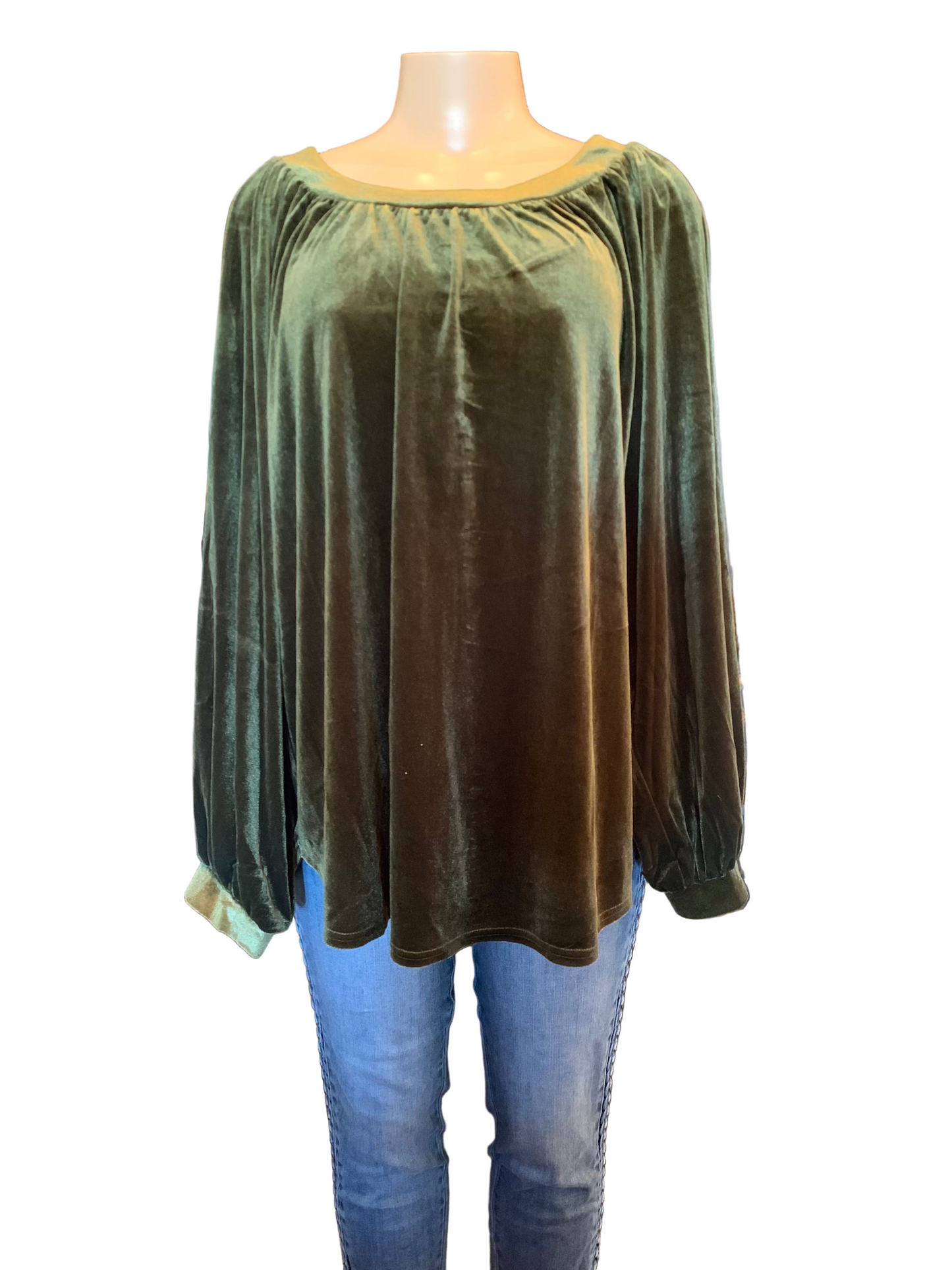 So In Love Velvet Plus Top | Long Sleeve Olive Velvet Plus Top