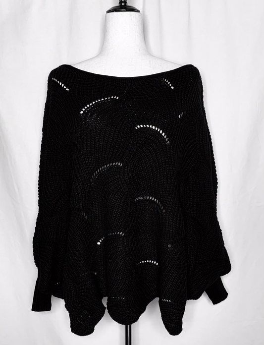 The Only One Sweater | Black Scalloped Hem Batwing Sweater