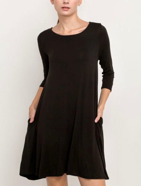 True Comfort Black Dress | Black Scoop Neckline Short Dress