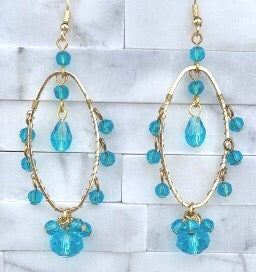 Turquoise Beaded Dangle Gold Earrings | Turquoise Beaded Gold Dangle Earrings