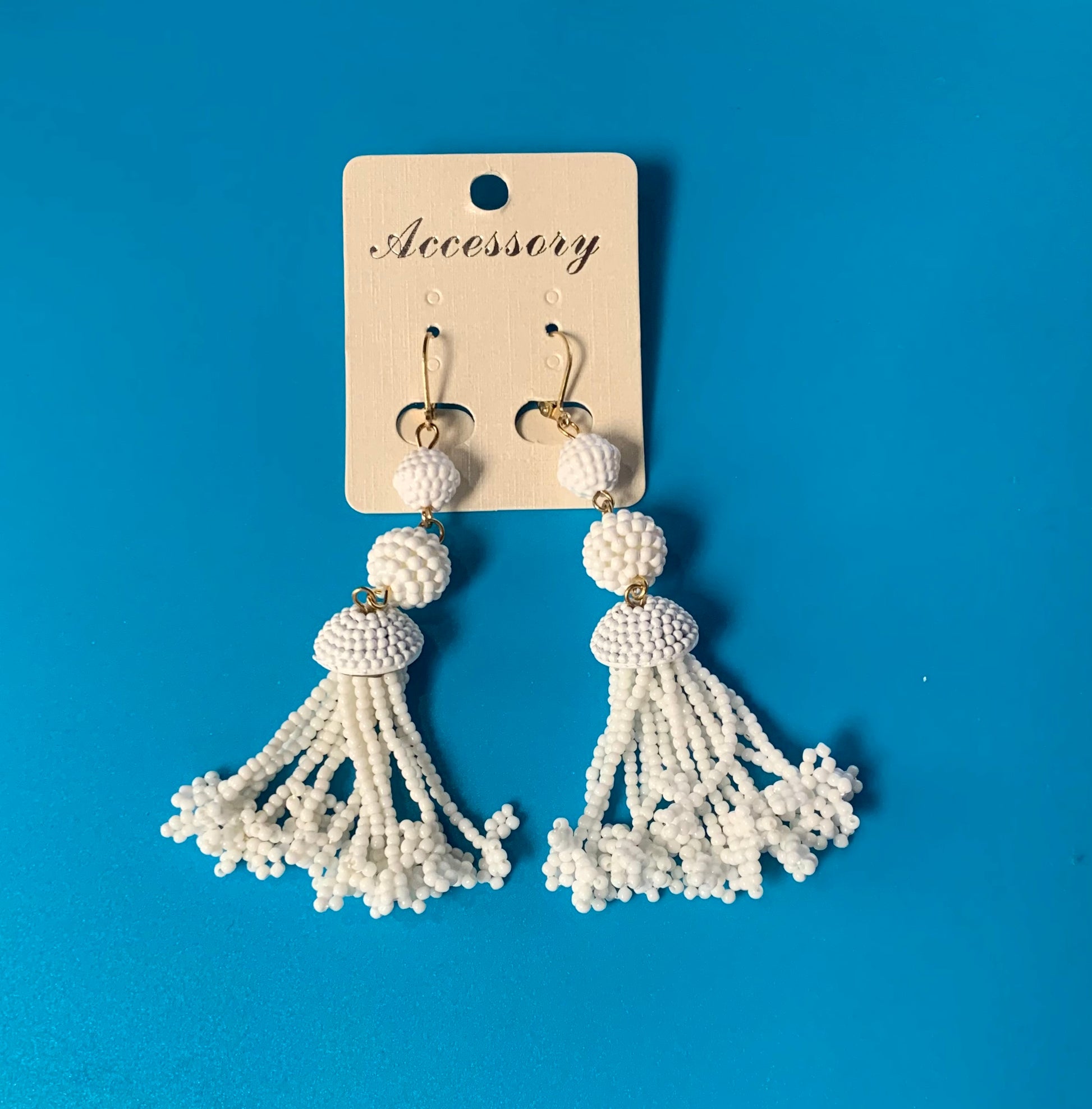 White Bead Dangle Earrings | White Beaded Dangle Earrings 