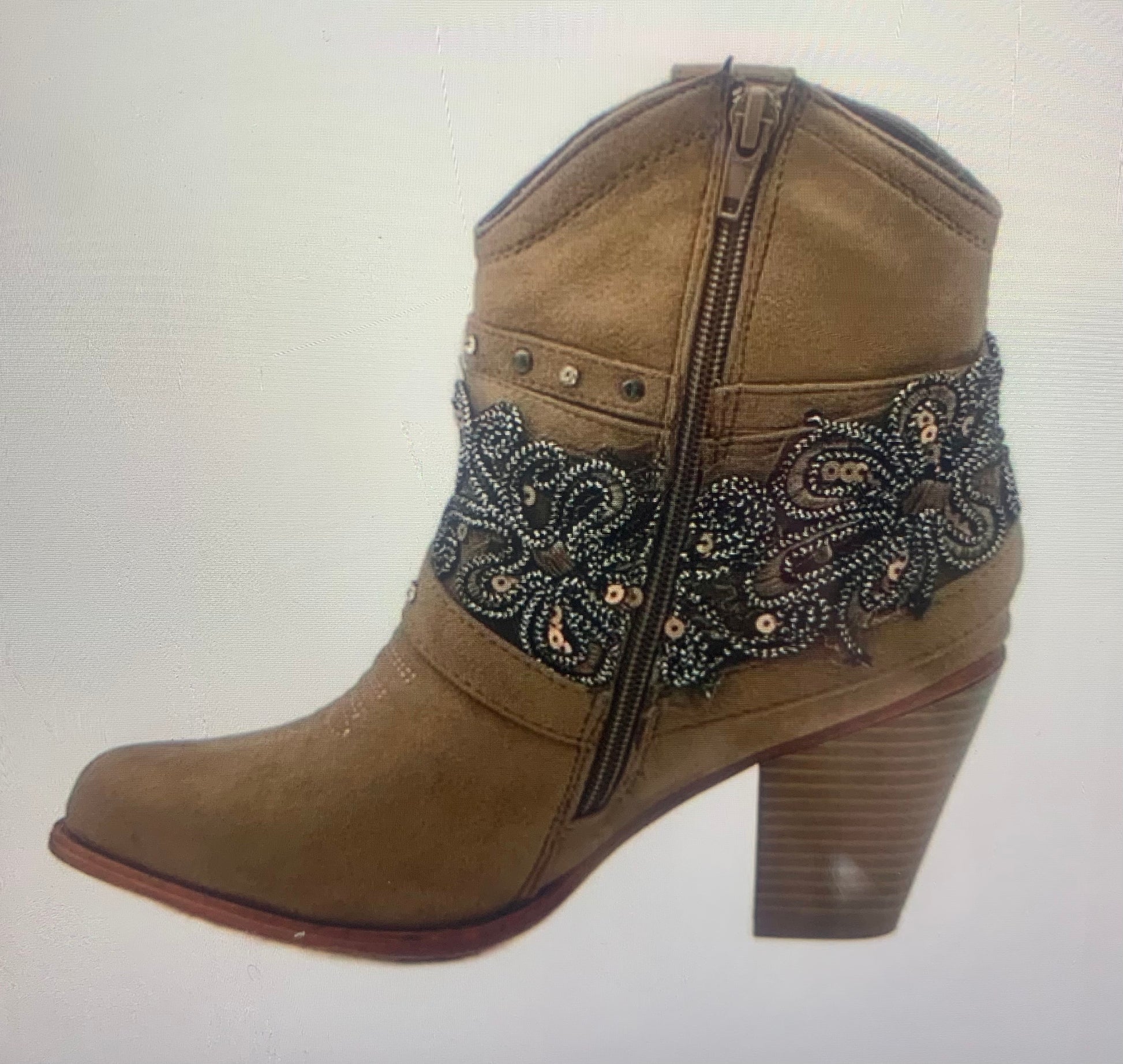 Wild West Faux Suede Western Bootie | Taupe Western Inspired Bling Bootie