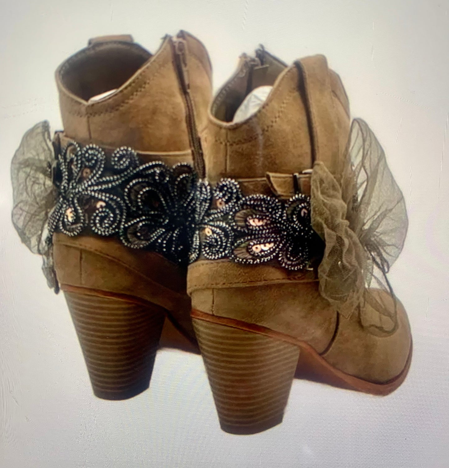 Wild West Faux Suede Western Bootie | Taupe Western Inspired Bling Bootie