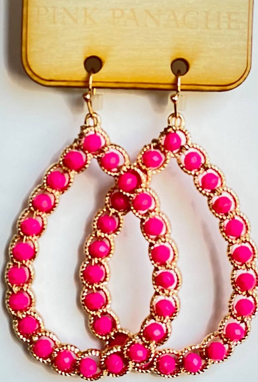 Gold/Hot Pink Teardrop Earrings