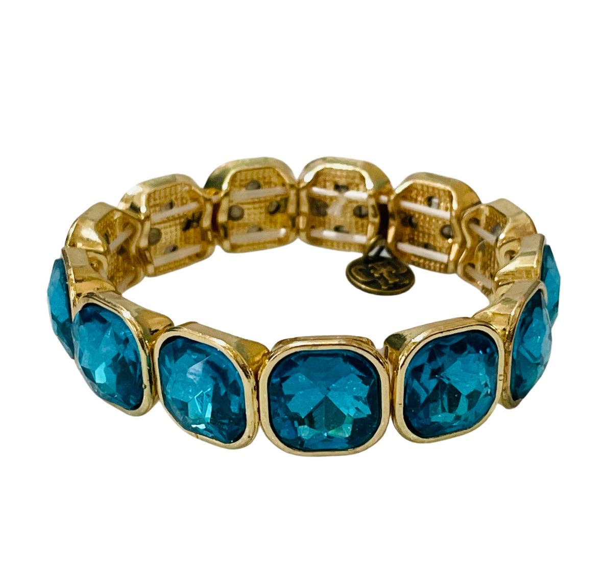 Turquoise/Gold Rhinestone Stretch Bracelet