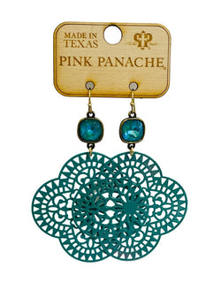 Turquoise Rhinestone and Lace Earrings