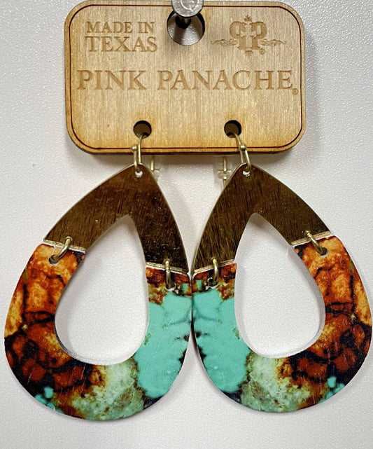 Brown/Turquoise Wooden Teardrop Earrings