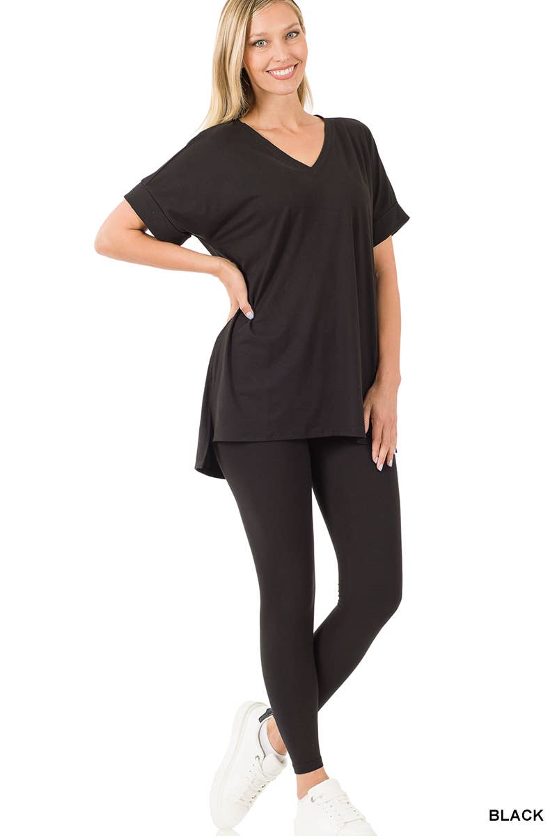 Brushed Microfiber Short Sleeve Top And Leggings Set