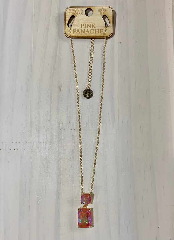 Coral Rhinestone Gold Necklace