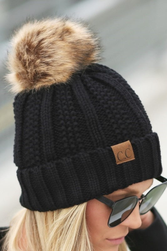 Truly Contagious Faux Fur CC Pom Beanie