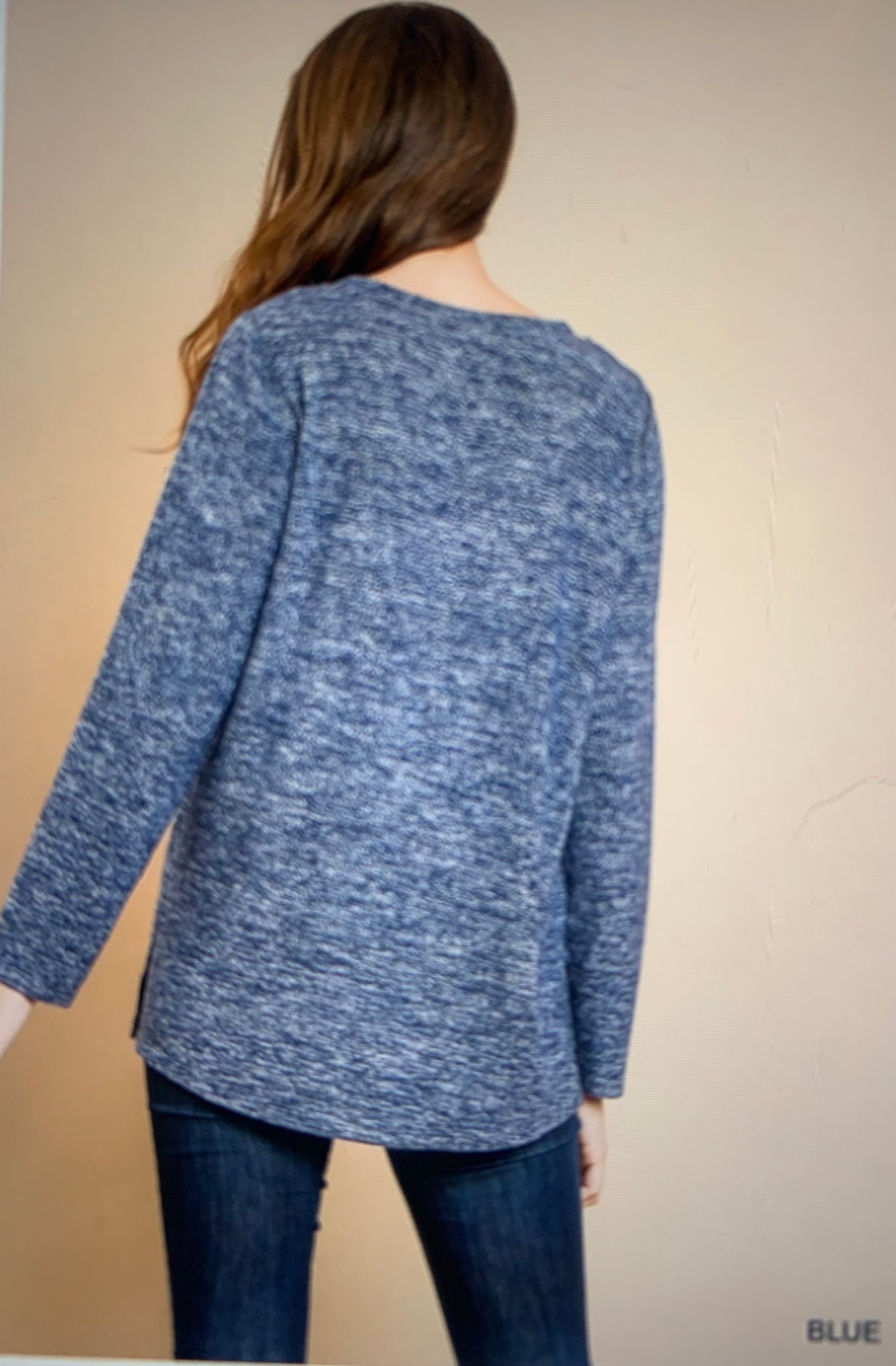 Feeling Fall Sweater | Heather Blue V-Neck Knit Top