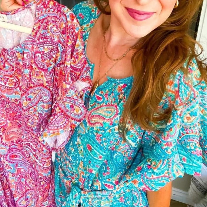 Turquoise Paisley Plus Dress | Umgee Plus Size Paisley Dress