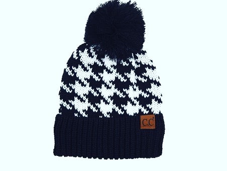 Houndstooth Pom Pom Beenie