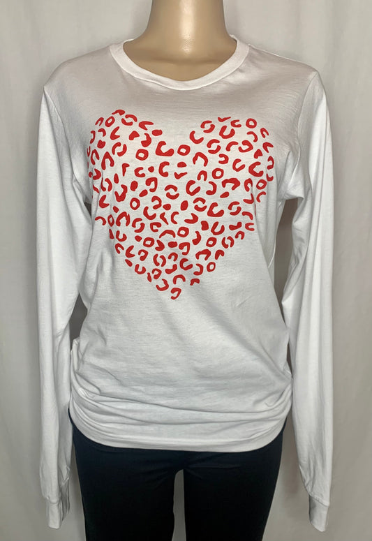 Wild Hearts Leopard Tee | White Leopard Heart Valentines Tee
