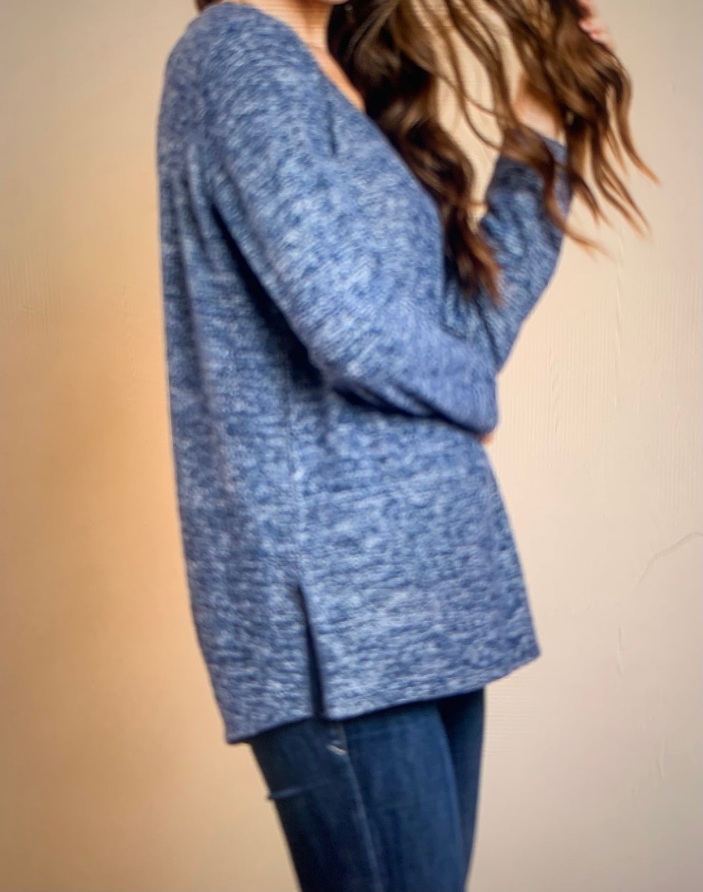 Feeling Fall Sweater | Heather Blue V-Neck Knit Top